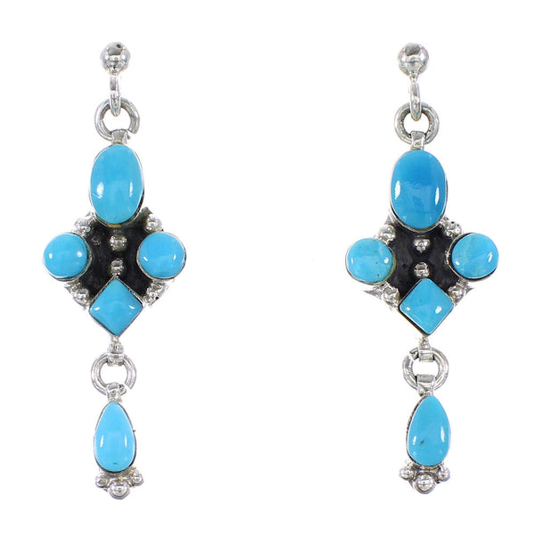 Turquoise Authentic Sterling Silver Southwest Post Dangle Earrings AX95767